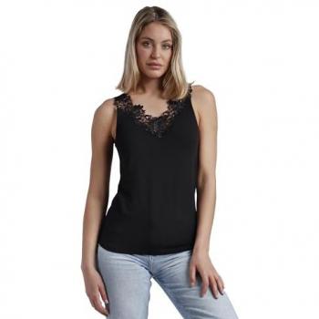 Camiseta Negra Sin Mangas Escote Guipur ADMAS Mujer