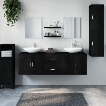 Meubles de salle de bain 7 pièces noir en bois d'ingénierie