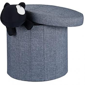 Padded Round Ottoman, Storage Seat, Dark Grey, 43 x 45 x 45 cm