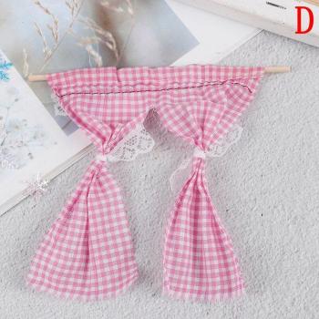 Dollhouse Bedroom Decor Pink Cotton Curtain with Lattice and Lace