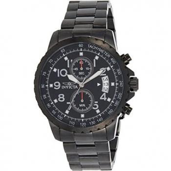 Invicta 45mm Men's Black Stainless Steel Quartz Watch with Black Dial