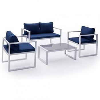 HAPPY GARDEN Set di Mobili da Giardino Ibiza in Tessuto Blu 4 Posti