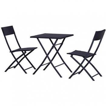 Giardino rattan set pieghevole 3 pezzi – tavolo + 2 sedie neri