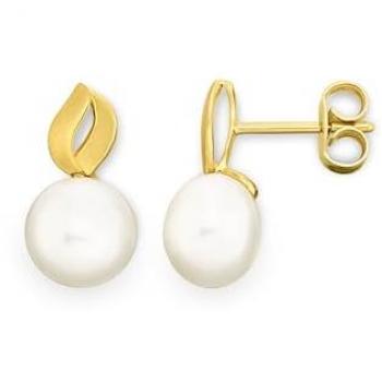 Ohrstecker OROLINO Gold 585 glanz/matt mit 2 weißen Perlen Damen