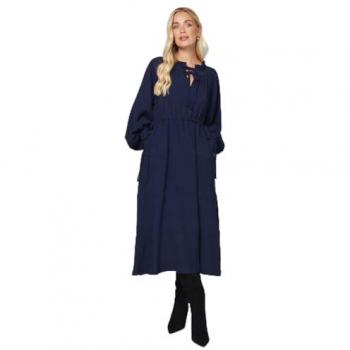 Wallis Navy Petite Woven Ruffle Midi