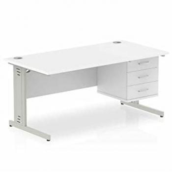 Impulse Bench 1600 X 800mm Straight Office Desk White Top Silver Cable Managed L