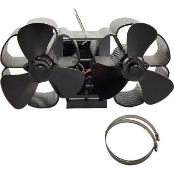 6-Blade Heat Powered Wood Stove Fan with Temperature Gauge