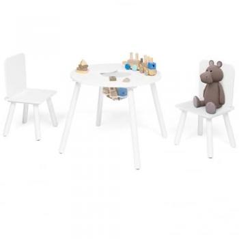 Set table enfant + 2 chaises Candice, bois blanc, avec tiroir