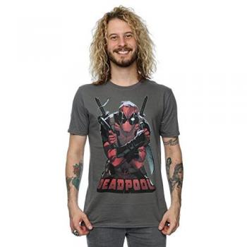 Marvel Men's Deadpool Ready For Action T-Shirt, X-Large, Light Graphite