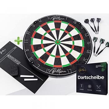 Bellssen® Dart-Set (Sisal Brasilien) – 6 Premium-Darts 24g, Steeldart, Tafel & Kreide, Montagematerial
