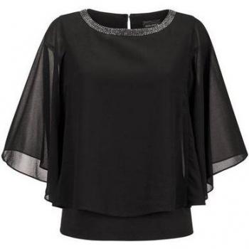 GOLDNER Kurzarmbluse „Blusenshirt“ – Schwarze Chiffon‑Ärmel, Gr. 46