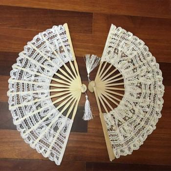 7-Color Wedding Folding Fan with Handmade Battenburg Lace