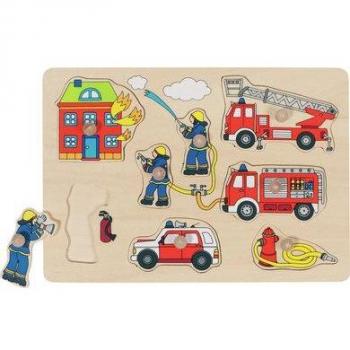 GOKI Steckpuzzle mit Knöpfen 8T Feuerwehr Holz 30x21cm