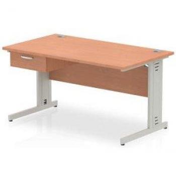 Impulse 1400x800 Beech/White Cable-Managed Desk with Single Drill‑Fixed Leg