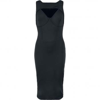 Abito nero bodycon a media lunghezza con scollo doppio