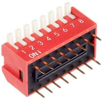 Delock 8‑Positiones-Piano‑DIP‑Schalter, 2,54 mm Raster, vertikal, THT, rot (2er Pack)