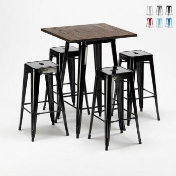 Mesa Alta & 4 Taburetes Little Italy – Diseño Industrial Negro