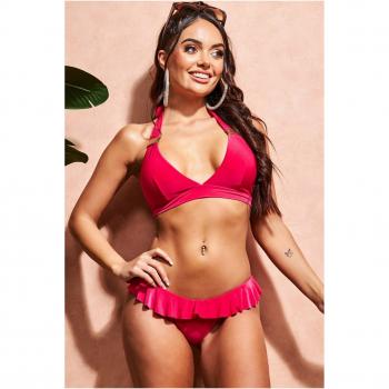 Pink Goddiva Ruffled Brief Buckle Bikini