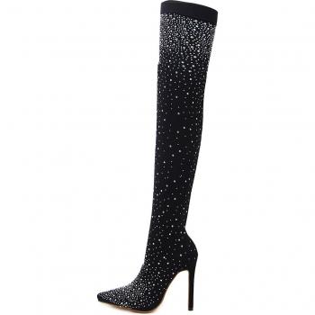 Bottes hautes pour femme avec talons et strass