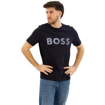Camiseta Hombre BOSS 5XL con Logo Marino – Algodón y Manga Cortas