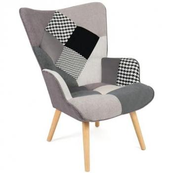 Sedia Scandinave Ivar Tessuto Mosaico Nero‑Grigio‑Bianco