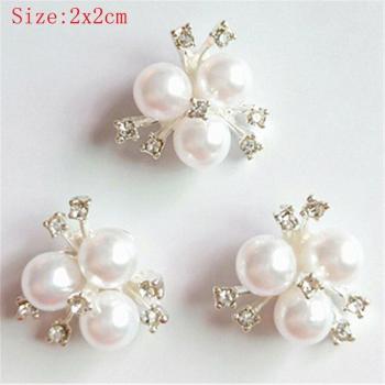 10pcs Faux Pearl Flower Buttons for Craft Projects with Rhinestones