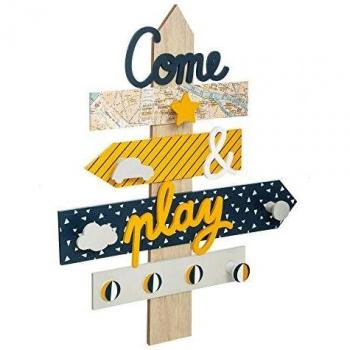 Appendiabiti da parete Boy giallo con adesivi decorativi