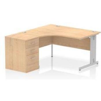 Impulse 1400mm Left Crescent Office Desk with Maple Top and Cable Management