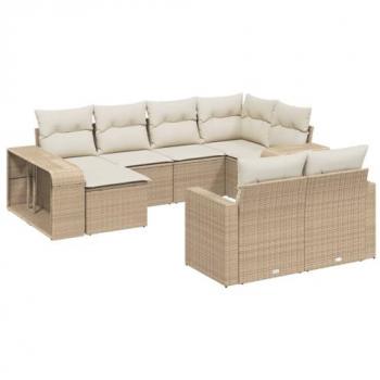 Salon de jardin 10 pcs beige avec coussins en résine tressée
