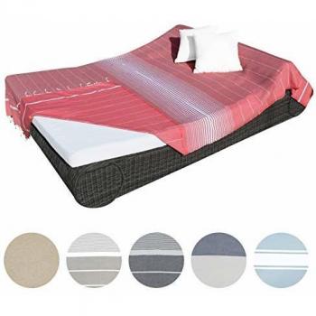 Véritable Fouta Tunisienne XXL Vivezen 2m x 3m Tissage à Plat en Coton ou Lin 380g