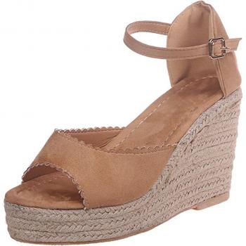 Women's Summer Peep Toe Wedge Sandals with Buckle