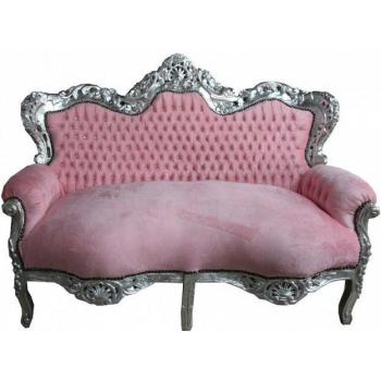 Casa Padrino Barock Sofa Master 2‑Tagebett – Rosa/Silber mit funkelnden Steinen