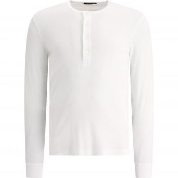 Tom Ford Henley Shirt (Soft Cotton Blend), weiß, 48, V-Ausschnitt
