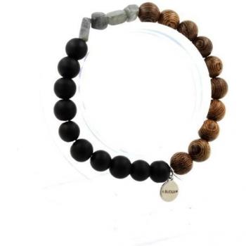 Bois 8 mm avec Labradorite et Onyx Noir – Bracelet Scandinave