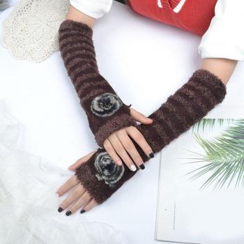 Guantes largos para mujer, sin dedos, con calentador de manos, diseño rombo, 1 par