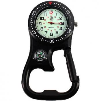 Reloj de Bolsillo Clip-On con Mosquetón, Brújula y Abrebotellas HSJ88 Luminoso