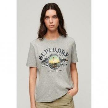 Superdry T-shirt Souvenir Femme Décontracté Gris Clair M