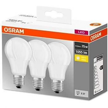 Osram LED Lampe 75W Ersatz E27 A60 10W 1055lm 2700K 3er Pack
