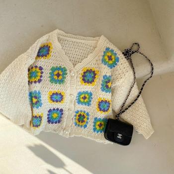 Cute Petal Print Girls' Casual Cardigan