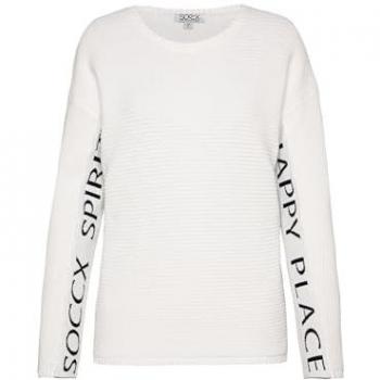 Rundhalspullover aus Baumwolle für Damen, SOCCX, XL, weiß
