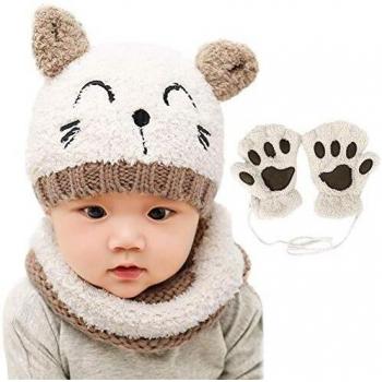 Bearbro Cappello Bambino con Sciarpa e Guanti in Maglia