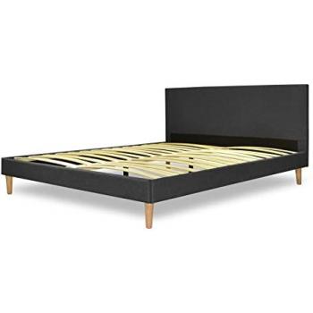 Lit Scandinave 160x200 – Tissu Gris, Sommier à Lattes
