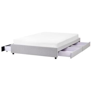 Lit tapissé PRADES 160x200 cm avec tiroirs de rangement gris clair