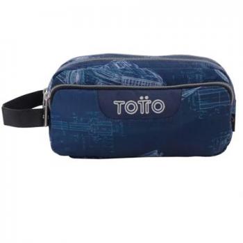 Estuche Escolar Agapec Blueprint, 3 Compartimentos, Grande, Dimensiones 23 x 11.5 x 10.5 cm, Asa Lateral, Tiradores Ergonómicos con PVC, Tejido Resistente