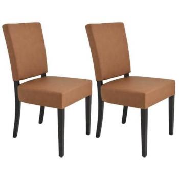 Chaises ALBA (simili cuir cognac) – Lot de deux avec pieds en hêtre teinté wengé