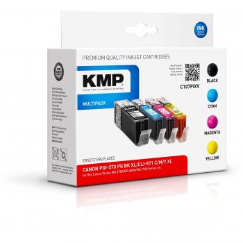 Druckerpatrone XL im Multipack, ersetzt PGI570BK / CLI571C/M/Y für Canon Pixma MG 5700/MG 6800/MG 7700, Inhalt 1x22, 3x11ml, schwarz und color