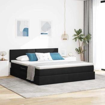 Lit moderne avec LED et rangement Noir 160 x 200 cm