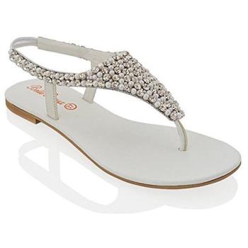 Xy London Lauren Embellished Toe Post Flat Sandals (Pure White)