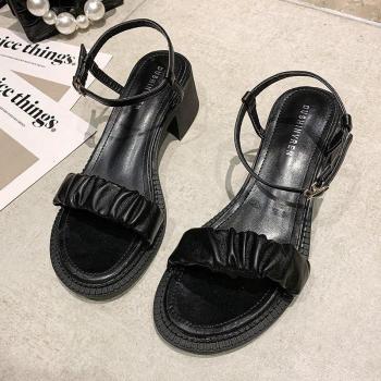 Sandales à talons carrés pour femmes, été, boucle de cheville, Vc413