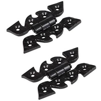 Two‑Pack Black Hammer‑Tongs Cabinet Hinge (Ornate, H75